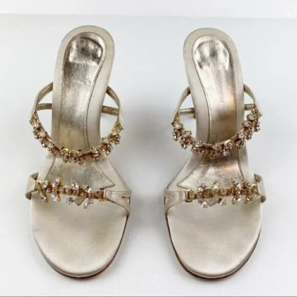 L'Autre Chose Cream Rhinestone Embellished Heel Evening Sandals Size 8 - Picture 2 of 15